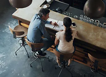 Man working at a café