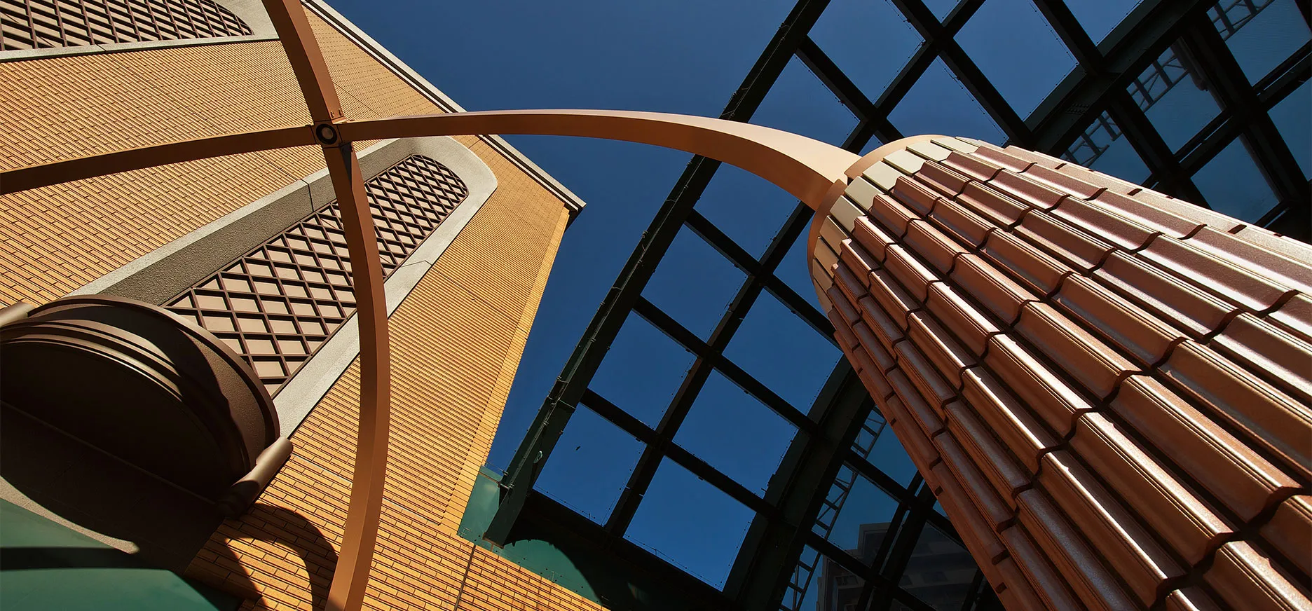 Low angle view of a building's garden place